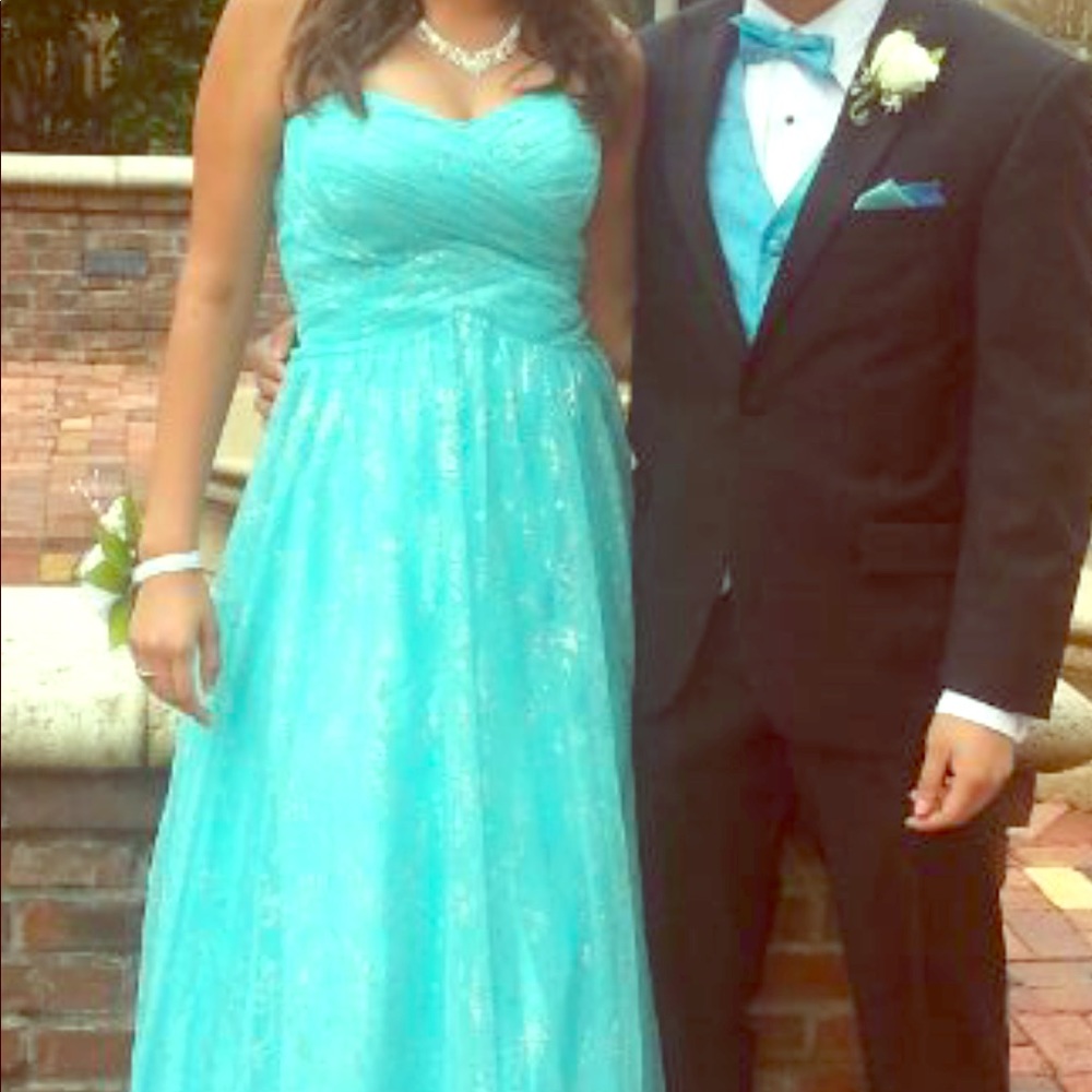 Sea foam dress with silver glitter accents.